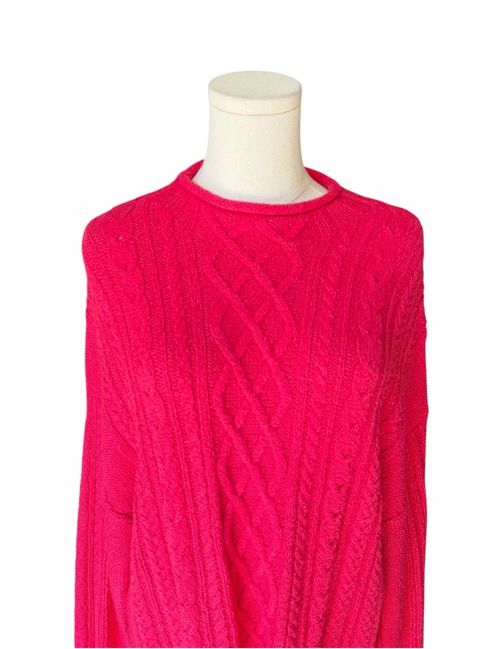 J.Crew - NWT Mockneck Rolled Cable Knit Sweater Raspberry Pink Sz Xl - Picture 3 of 7